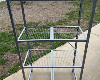 Collapsible  Metal Shelving on wheels.                                                 Large: 36"w 20.25"d 62.25"t        Sold                                               Smaller: 24"w 10.75"d 59"t          $55 not pictured