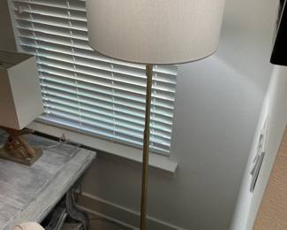 Floor lamp with white marble base.  63"T 8" base 19" diameter  shade.  $ 125.00
