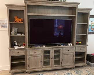 Havertys' Wall unit Dovetail Grey, less than 3 years old! 4 pieces, paid over  3K  selling for $ 2,000 (will not be lowered)  108" Wide 18" Deep 91.5" Tall. (9' x 1.5' x 7.5')