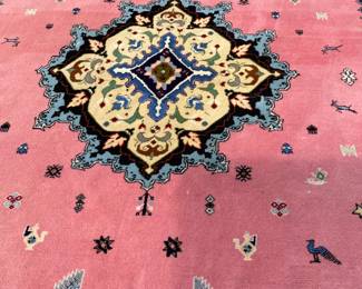 Moroccan Rug, Salmon and Blue with some damage.                120" L 78" W     $250.00