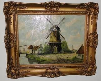 Antique Dutch German Windmill art by GSA