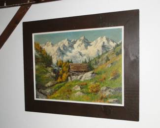 Bavarian mountain scene cabin - oil signed B. Lazaro