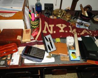 Miscellany on desk NYMA New York Military Academy, IBM and more