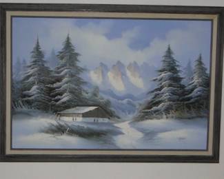 Winter scene with three mountains signed Lorance