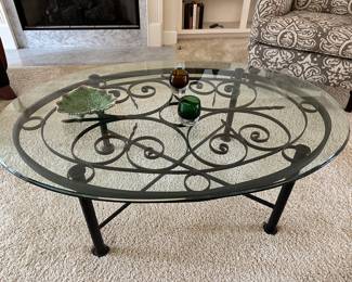 Wrought iron and glass coffee table