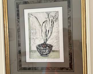 B/w signed wall art potted plant