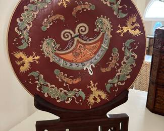 Chinese plate and mahogany stand
