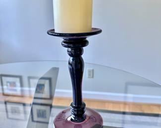 Vintage Bischoff Glass Co. Hand-Blown Purple Amythyst Glass Candlestick /Candle Holder Elegant Taper Candle Holder