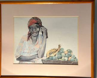 Signed wal art Aferican market woman