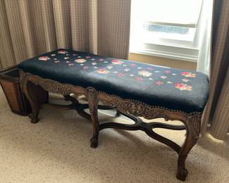 Wood bench with needlework cushion 