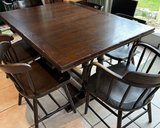 Wood extension table with 6 chairs - well made and perfect to paint for your own decor. Extends to 96” x 40”