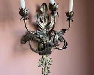 Large gilt triple candle sconce 