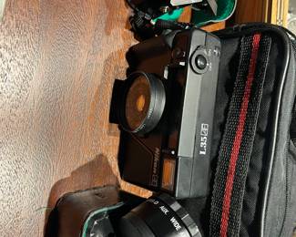 Vintage Nikon L35af with lenses, vintage Olympus 35mm, vintage camcorder