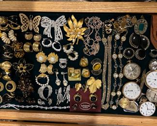 jewelry includes antique pocket watches, St. John, Christian Dior, Kenneth Lane, Swarovski, Napier and more