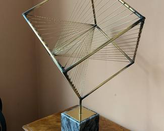 Curtis Jere signed cube sculpture on marble base 1991