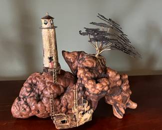 Mid century brass and burl wood sculpture