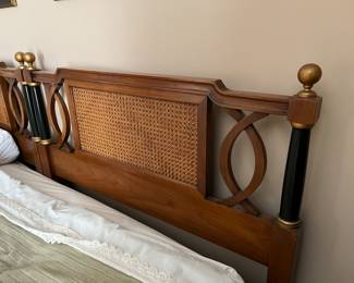 King headboard with cane insert and black accents