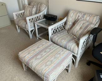 Vintage white wicker porch furniture by Henry Link