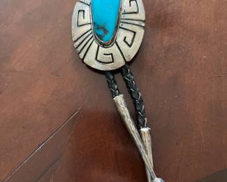 vintage sterling and turquoise signed bolo tie