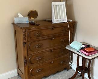 Antique dresser and marble top side table