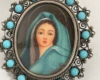 Russian Hand Painted Sterling Brooch