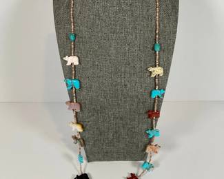 Zuni Sterling Turquoise  Fetish Necklace
