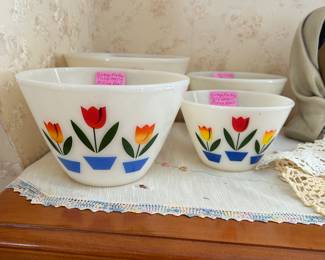 FIRE KING TULIP MIXING BOWLS-PRICED INDIVIDUALLY