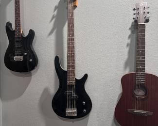 Several guitars and amplifiers