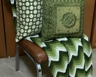 Vinyl Chair And Handmade Gorgeous Green Afghan