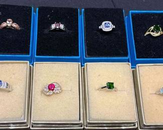 Six Sterling Gemstone Rings