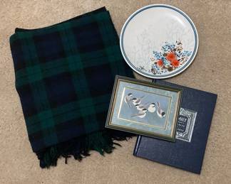 Scottish Made Cregaran Wool Throw, Mikasa Cordon Blue Gay Paree Plate