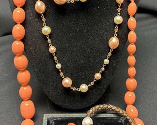 Costume Pearl Coral Jewelry Pieces