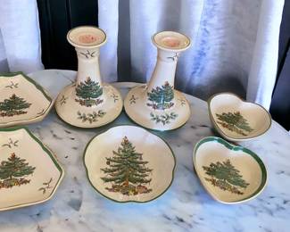 Christmas Tree Spode Small Serving Dishes Candlesticks
