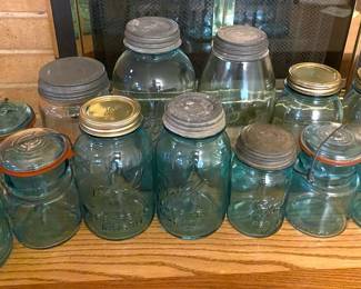 Variety Blue Ball Jars With Zinc, Reg. Glass Tops