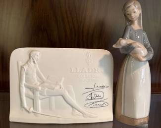 Lladro Girl With Pig Figurine Collectors Plaque