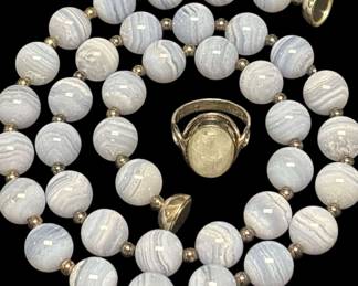 Agate Strand of Beads Sterling PTI India Ring