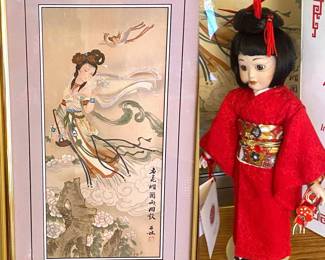 Geisha Silk Painting Miko Porcelain Doll