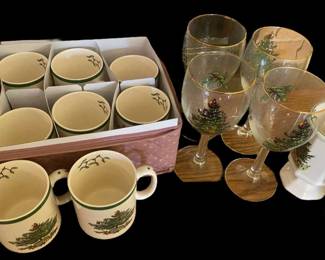 Christmas Tree Spode Mugs Wine Glasses