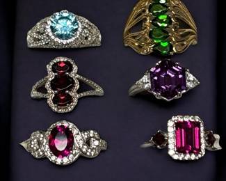 Sterling Gemstone Statement RingsSix Total