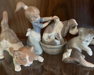 Lladro Bashful Bather, Cat Mouse, Playful Cat Figurines