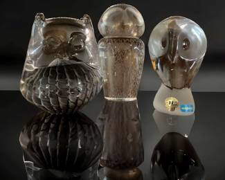 Glass Owls Kosta Boda, Reijmyre Unsigned