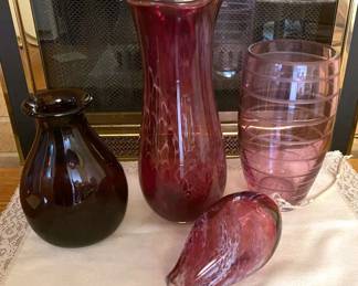 Cranberry Handblown Glass Pieces More