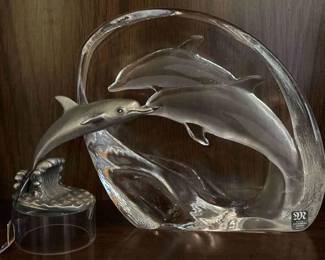 MATS JONASSON Sweden CRYSTAL Sculpture DOLPHINS