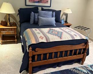 Ethan Allen rock maple queen bed with nightstands, dresser and mirror. 
