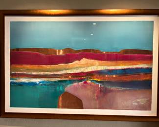 Jack Eggman A/P lithograph landscape with copper inlay.