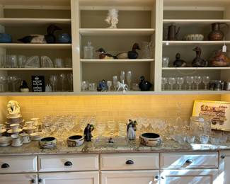 Duck decoys, Lenox, Gorham, Waterford, and other crystal.  Vintage arts and crafts pottery, Royal Doulton figures and more. 