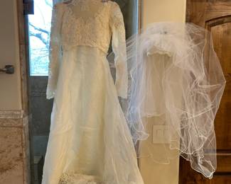 Vintage bridal dress with veil.