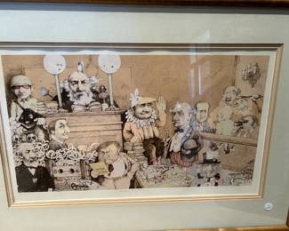 We have several whimsical prints by Charles Bragg.  This pokes fun at the legal system and is titled "Sanity Hearing."