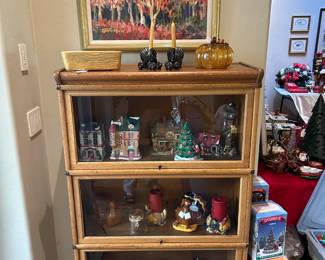 Vintage oak barrister bookcase and Christmas items.