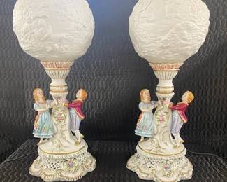 Porcelain Lamps w/Ball Shades